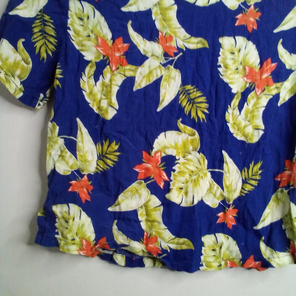 Forever 21 Shirt Women S Button Up Short Sleeve Tropical Hawaiian Blue Yellow - Picture 15 of 15